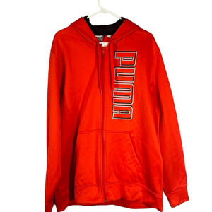 Puma Red Full Zip Logo Hooded Lightweight Athletic Casual Jacket Men Sz XL